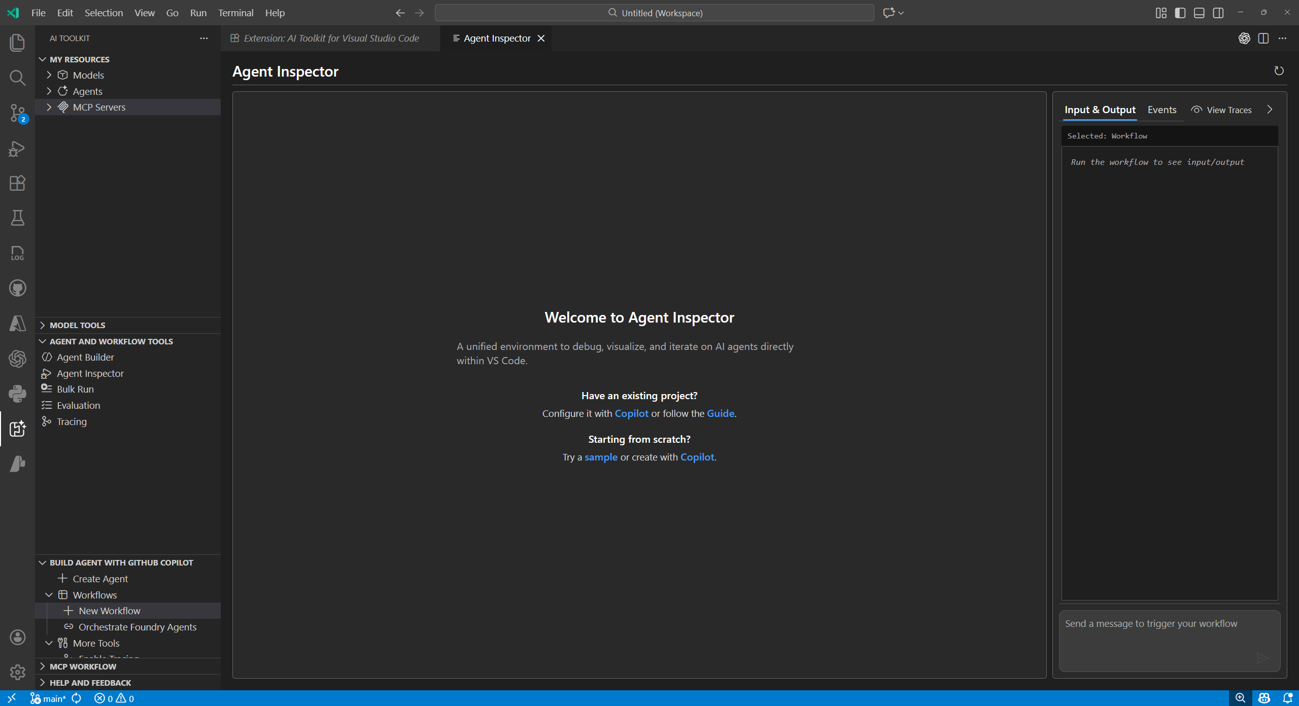 Screenshot showing the Agent Inspector interface for debugging and visualizing AI agents