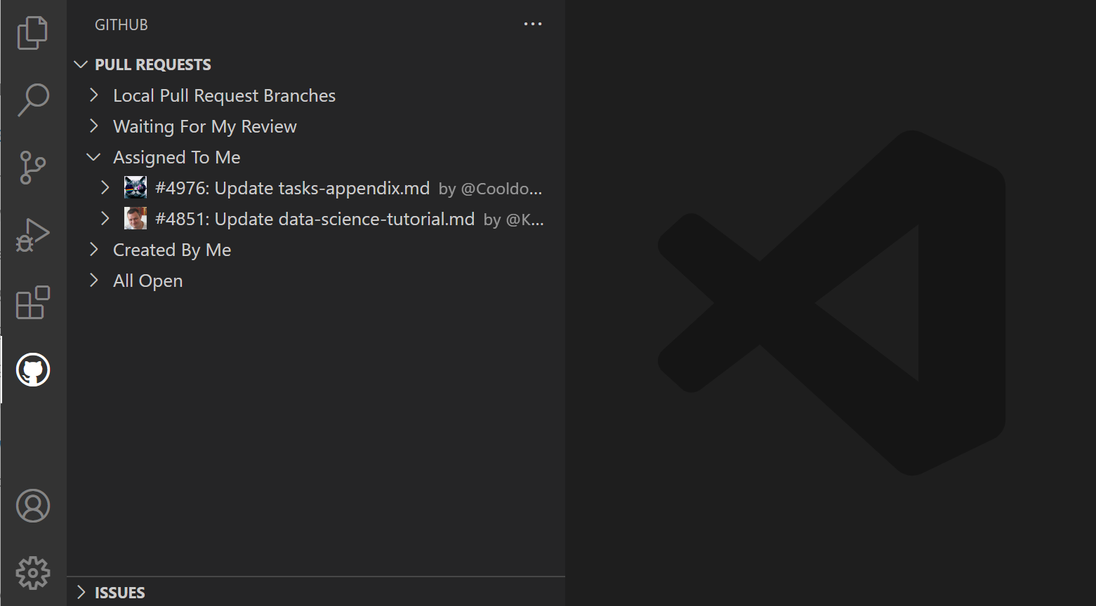 Screenshot showing the Pull Request view.