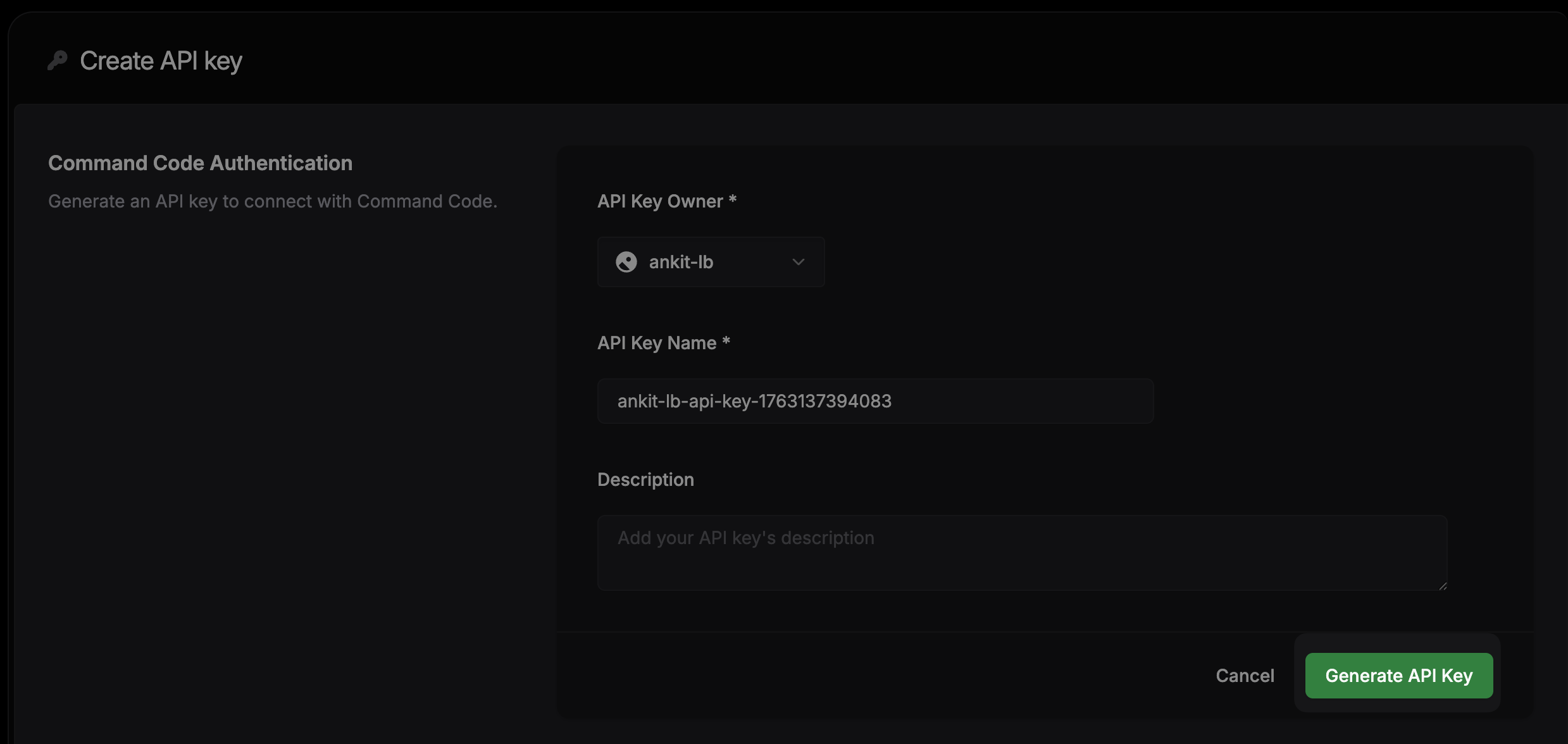 Command Code API keys