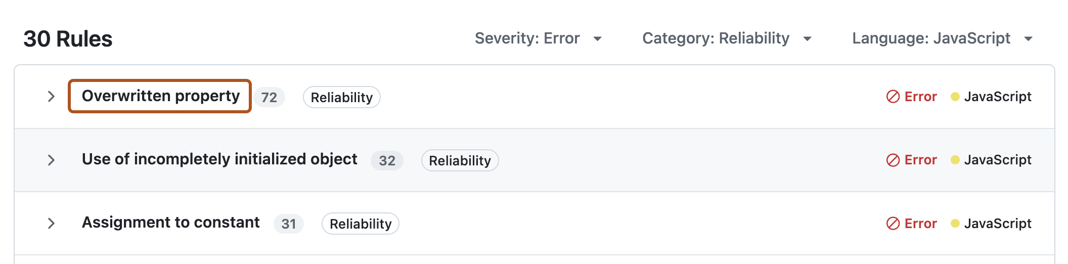 Скриншот, показывающий правило в виде "Стандартные выводы". Название правила выделено темно-оранжевым цветом.