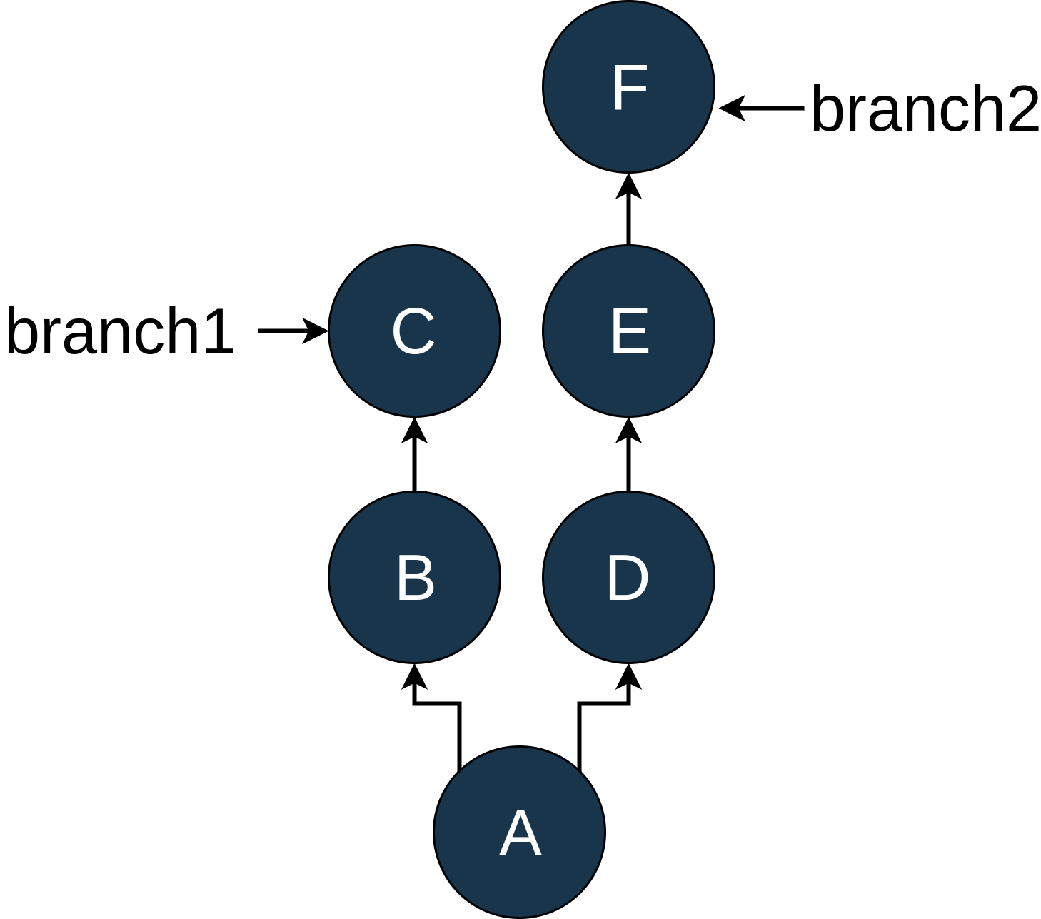 Branch1-A->B->C, Branch2 A->D->E->F