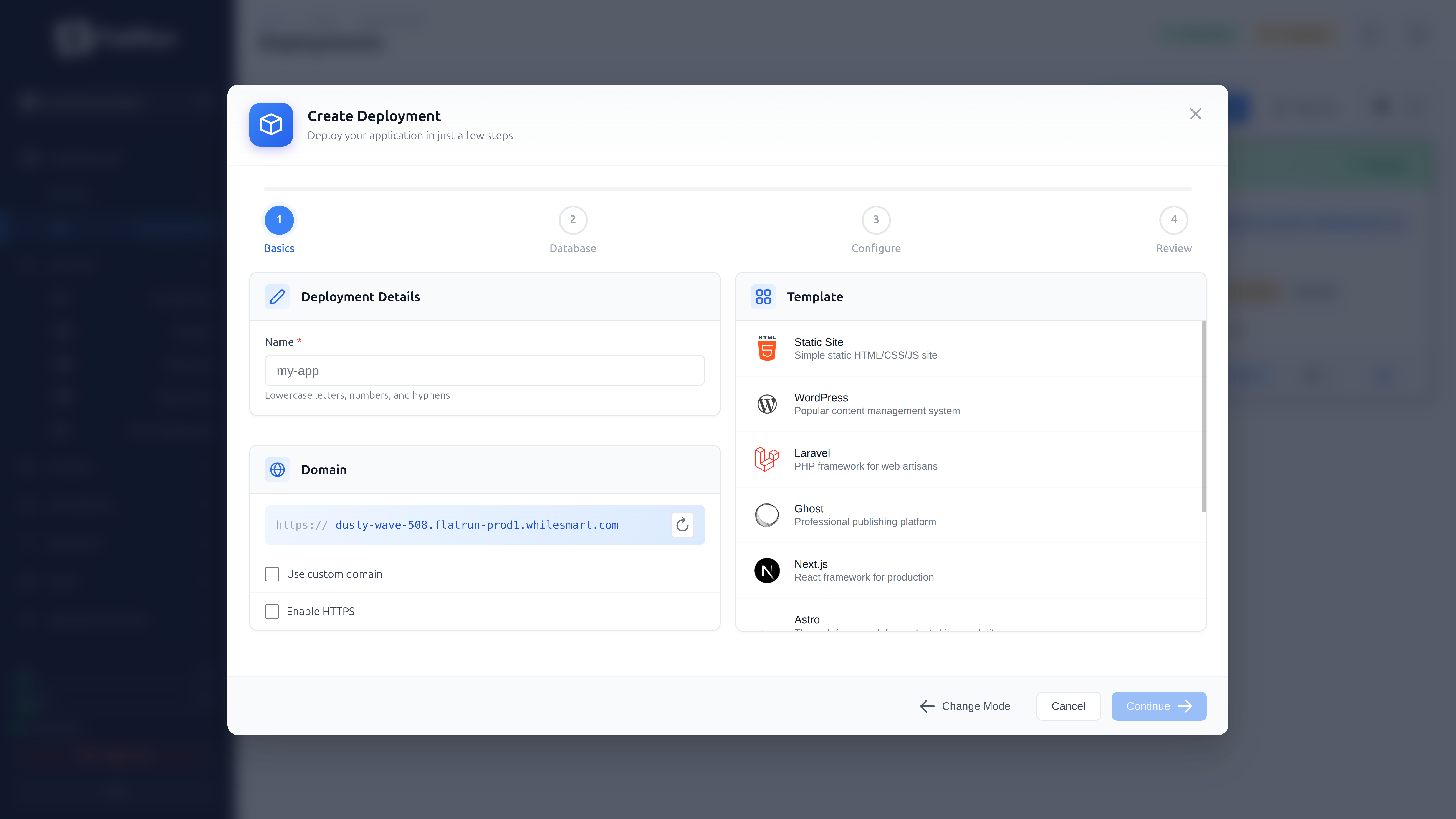 FlatRun one-click deployment wizard