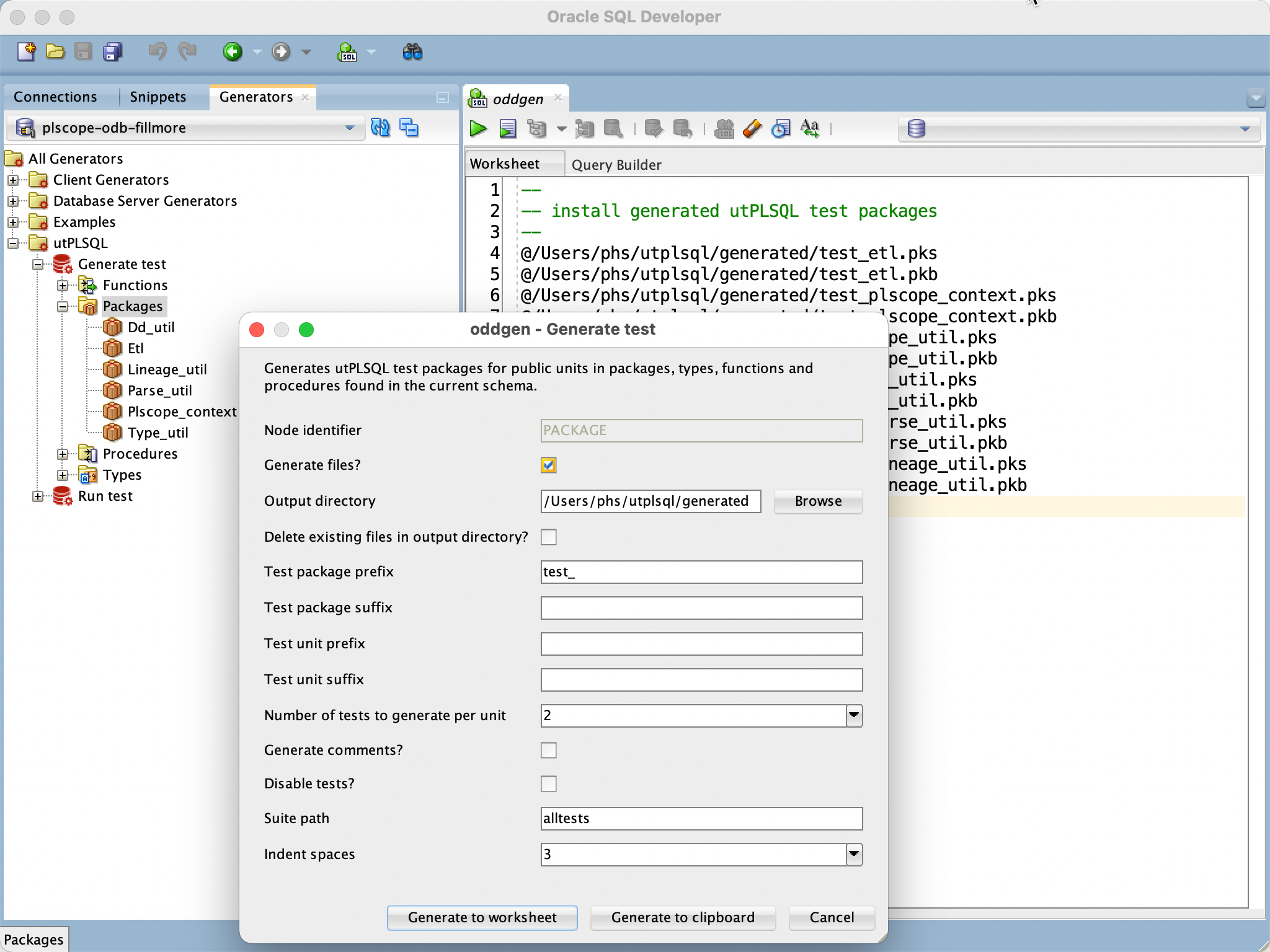 Generate utPLSQL test