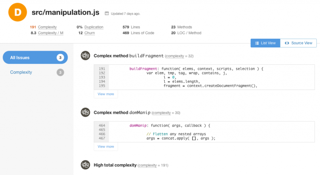 CodeClimat, a commercial tool that can identify complex methods: alt text