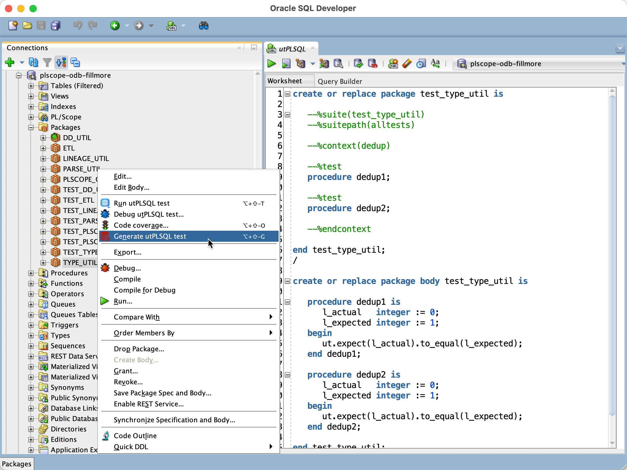 Generate utPLSQL test