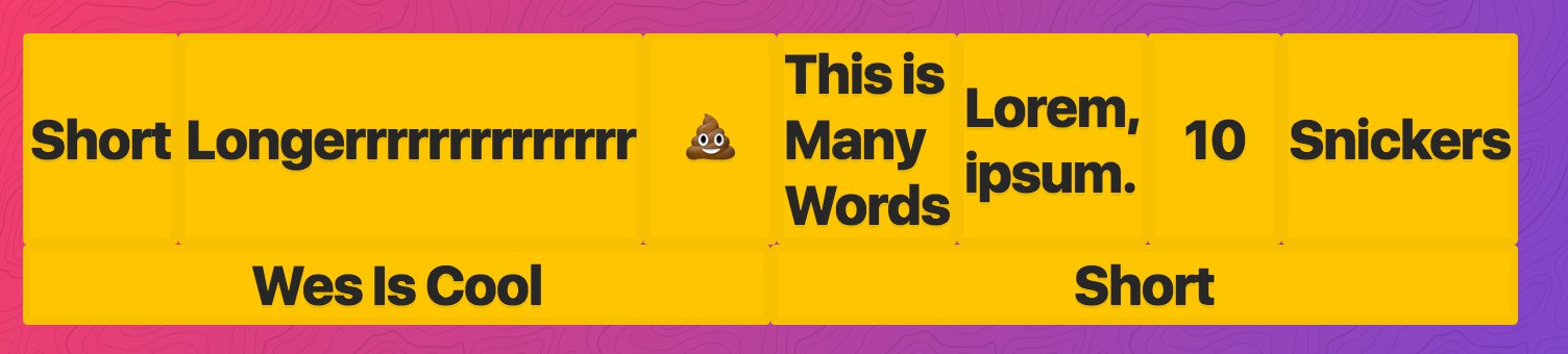 variable widths each row variable widths each row