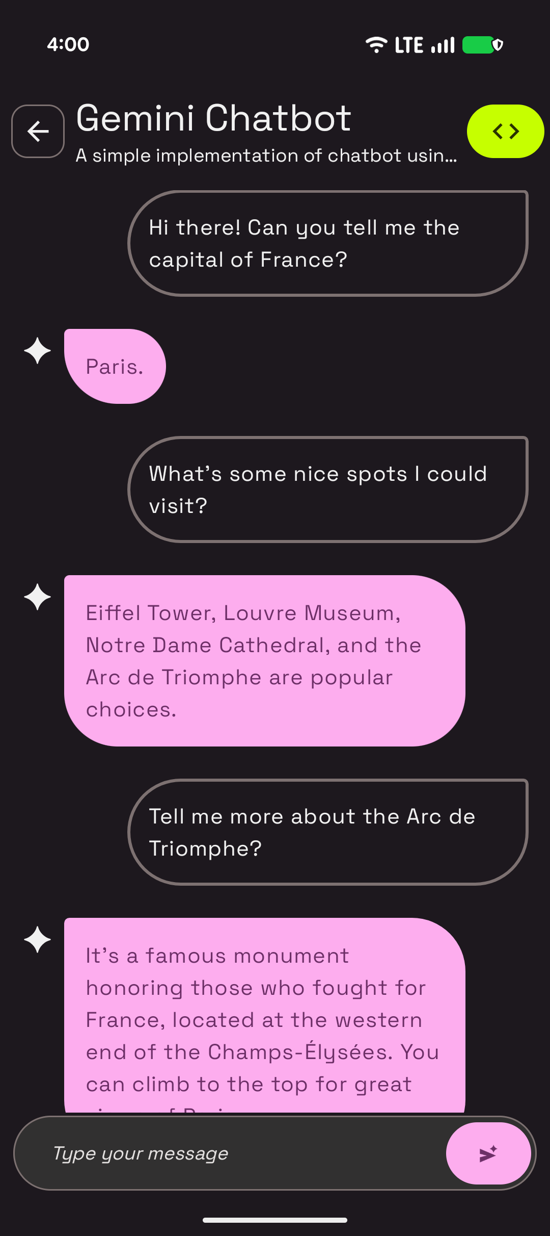 Gemini Chatbot sample