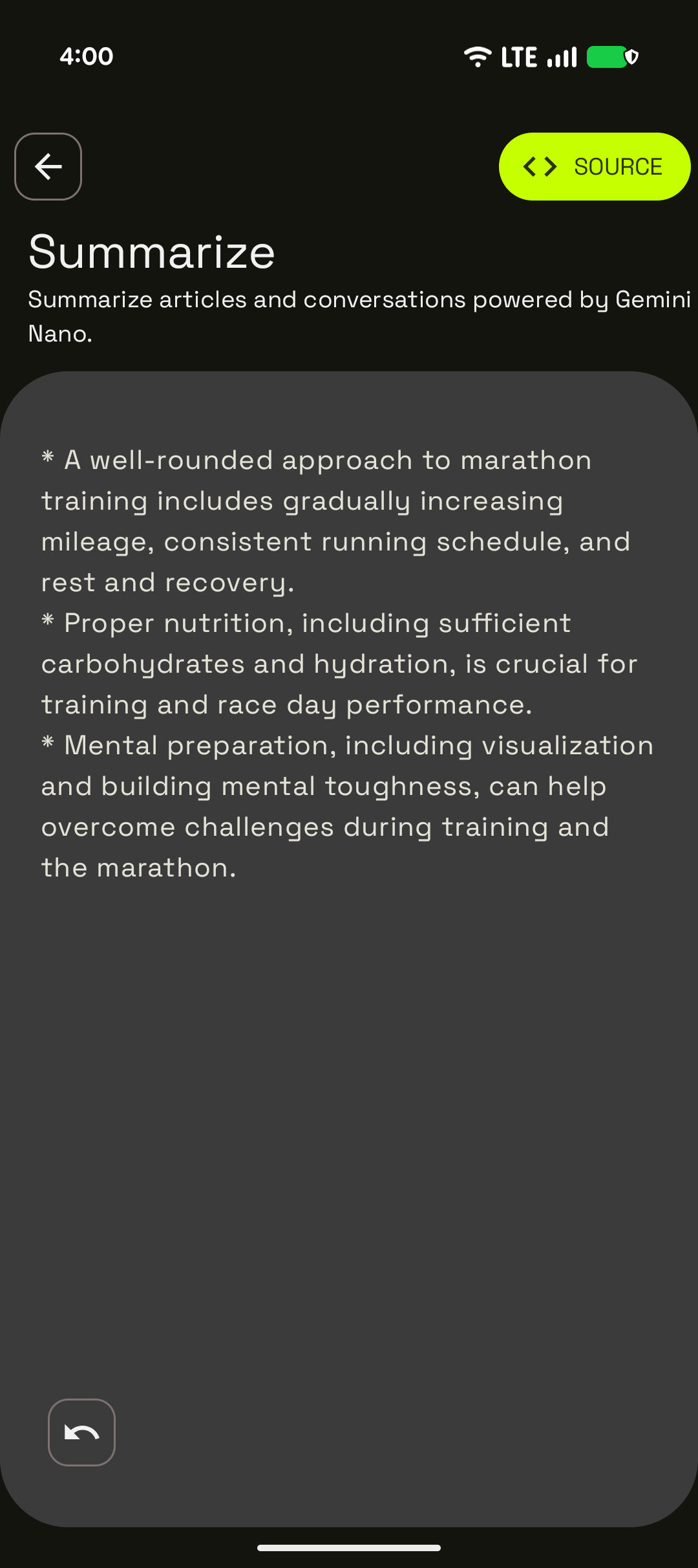 Gemini Nano summarization sample