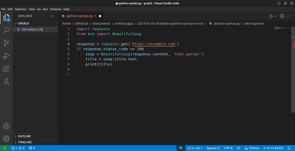 A red mark suggesting there is an error