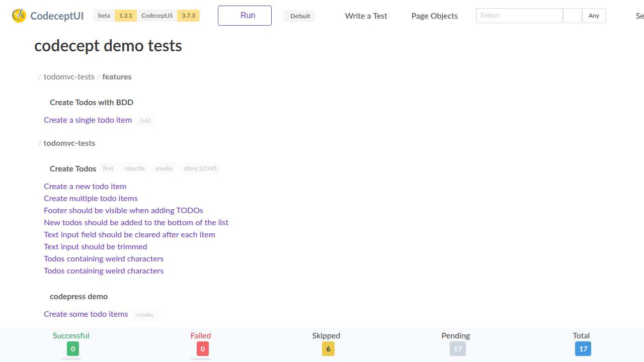 CodeceptUI Demo Interface
