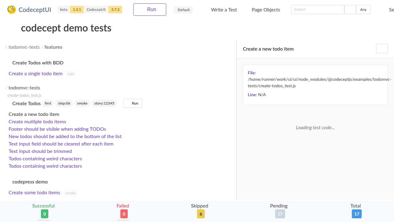 CodeceptUI IDE Split View