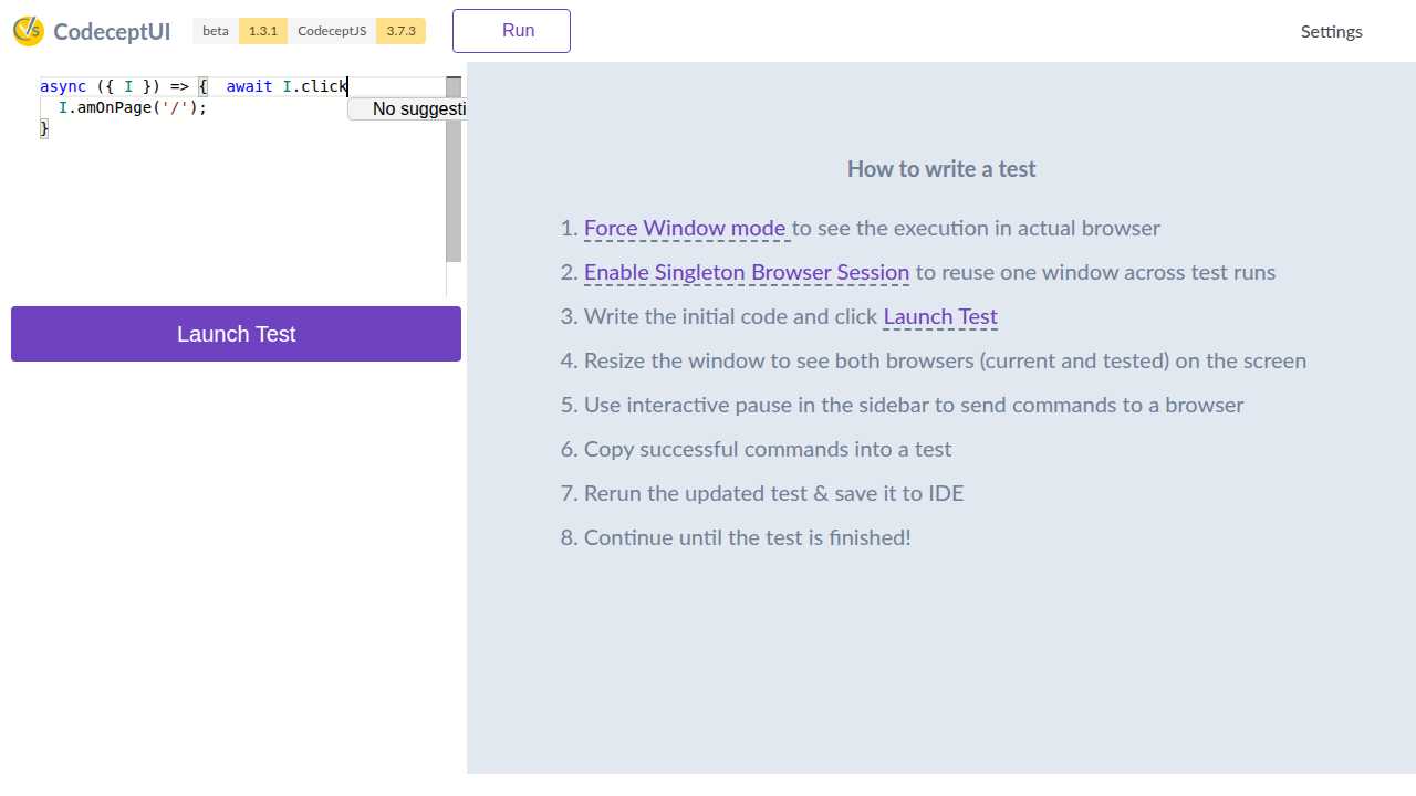 CodeceptUI Monaco Autocomplete