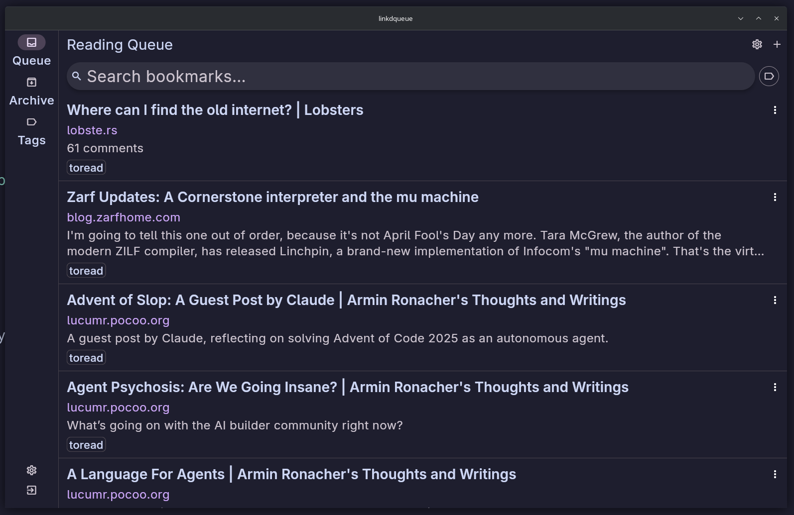 Linkdqueue Application Main Screen