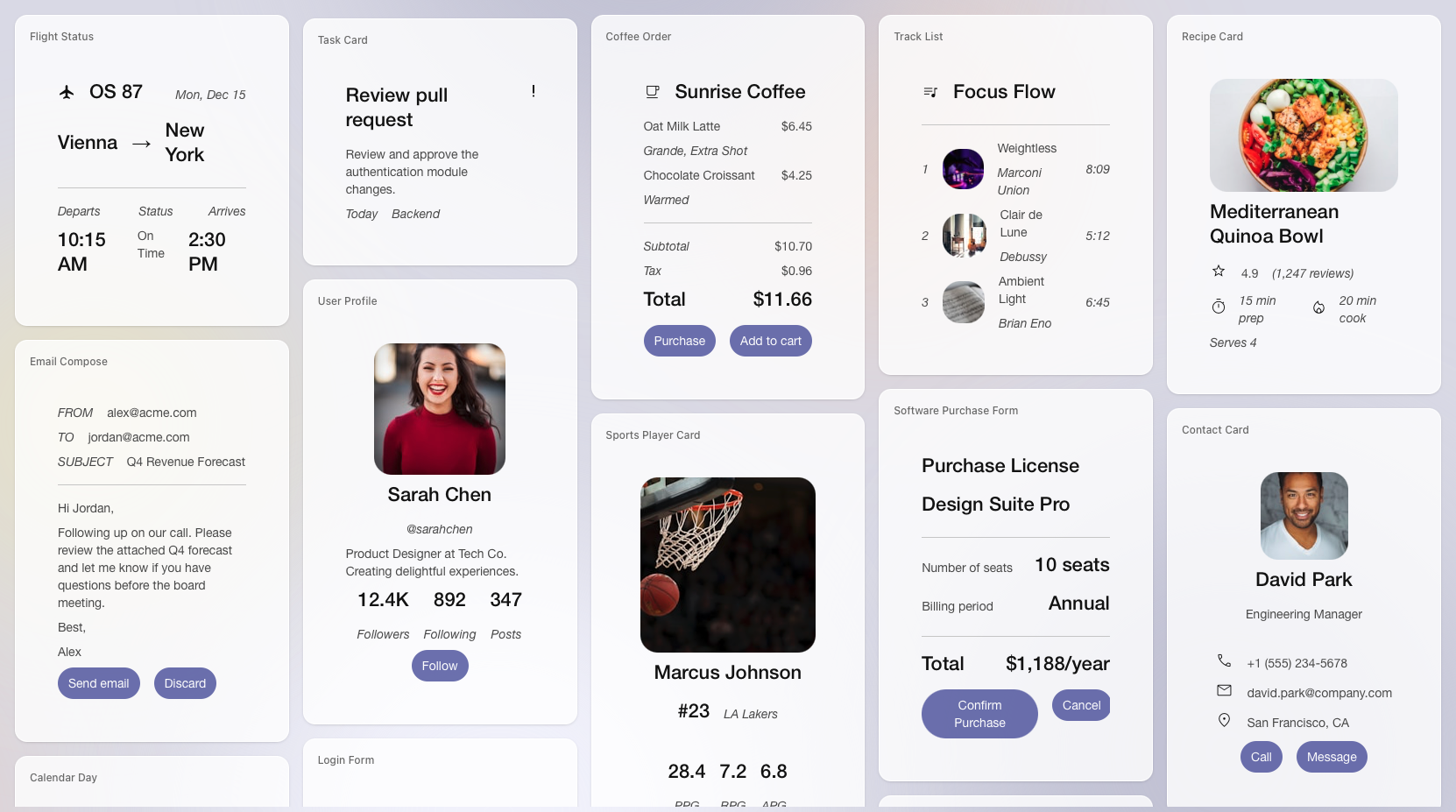 Gallery of A2UI components