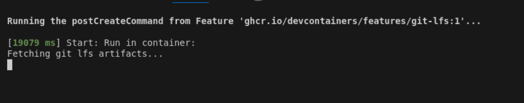 Start of the post-create script in a terminal.