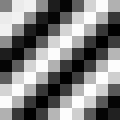 ten by ten grid of squares filled with a greyscale diagonal pattern