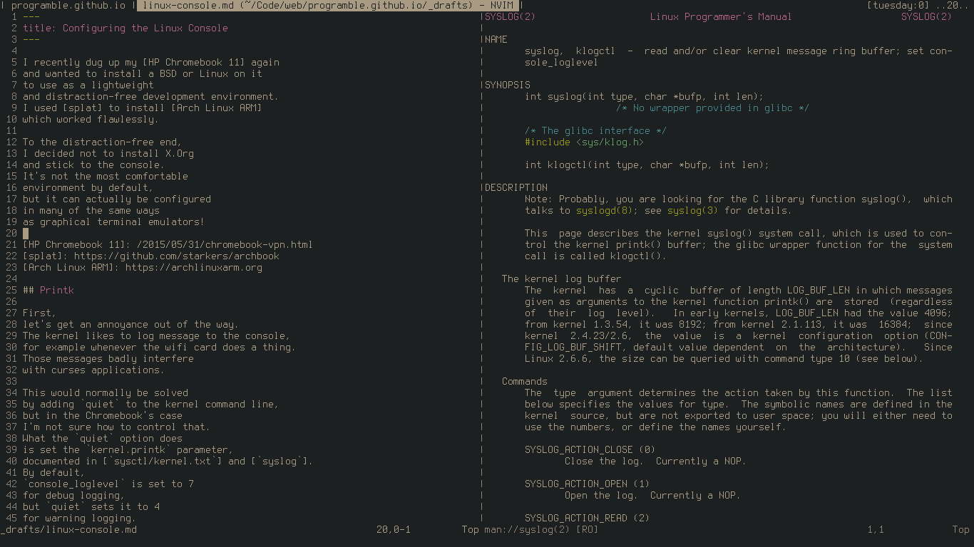 Editing this post on the Linux console