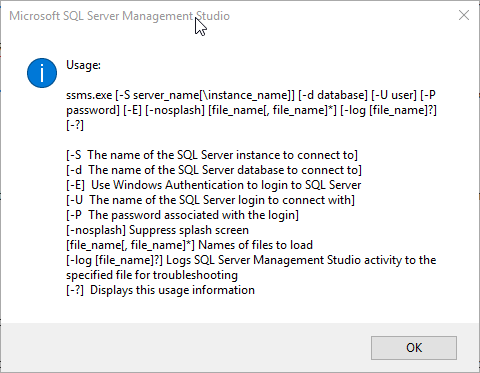 SSMS command line parameters