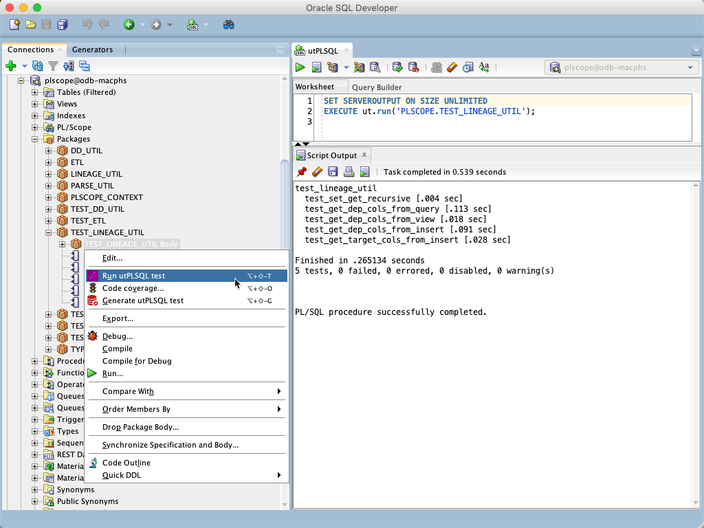 Run utPLSQL test