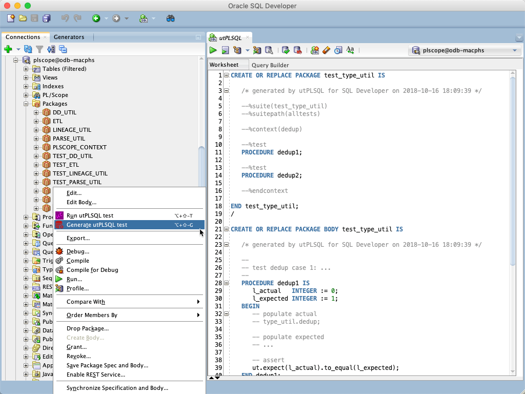 Generate utPLSQL test