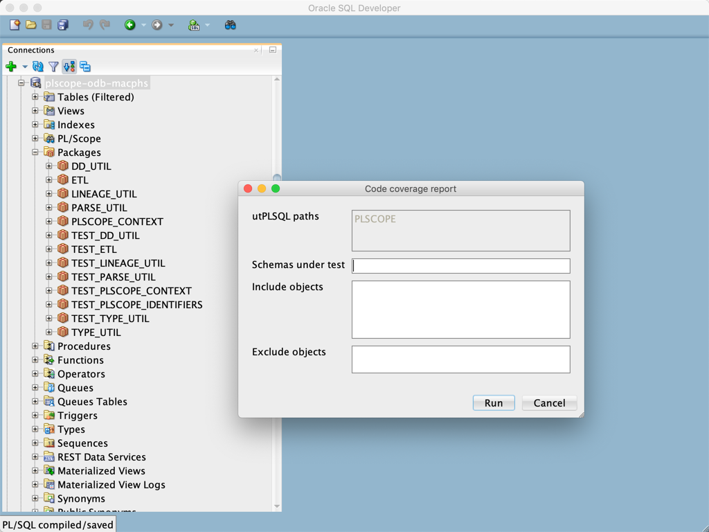 Code coverage dialog