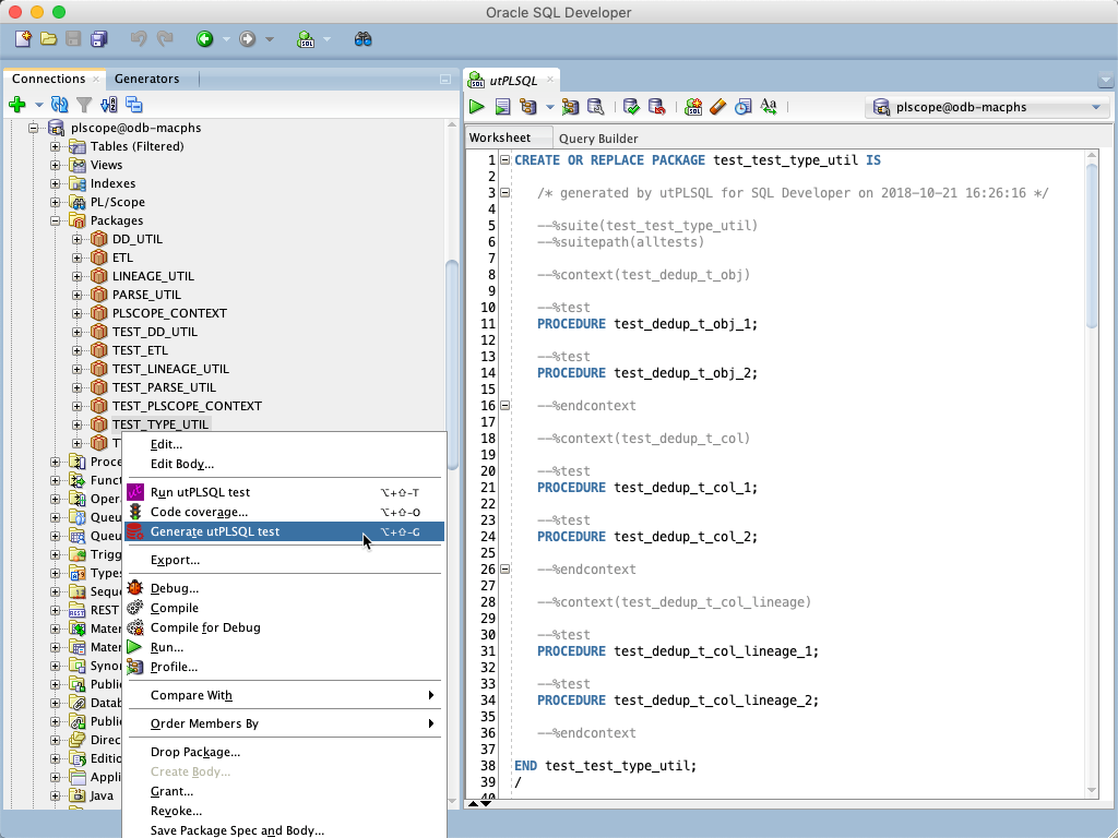 Generate utPLSQL test
