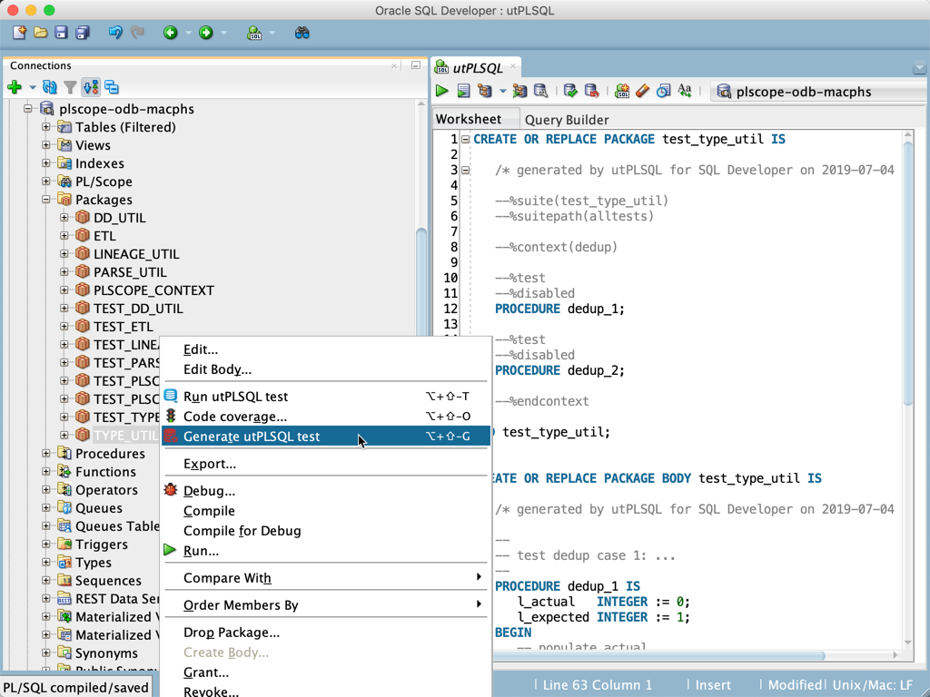 Generate utPLSQL test
