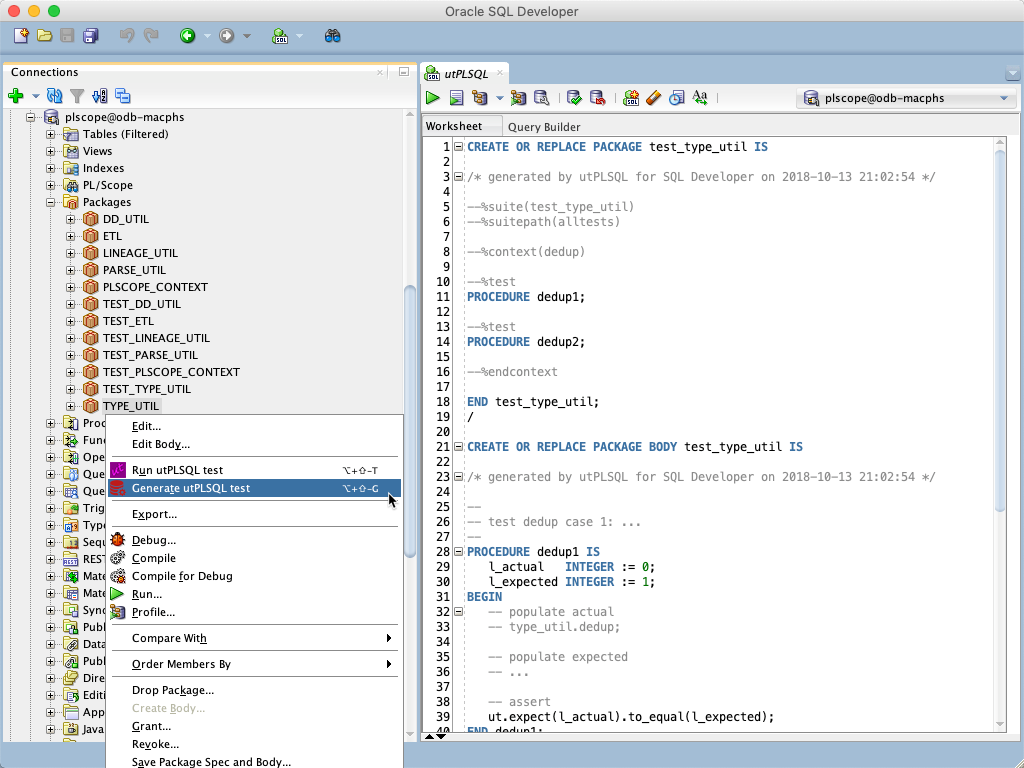 Generate utPLSQL test