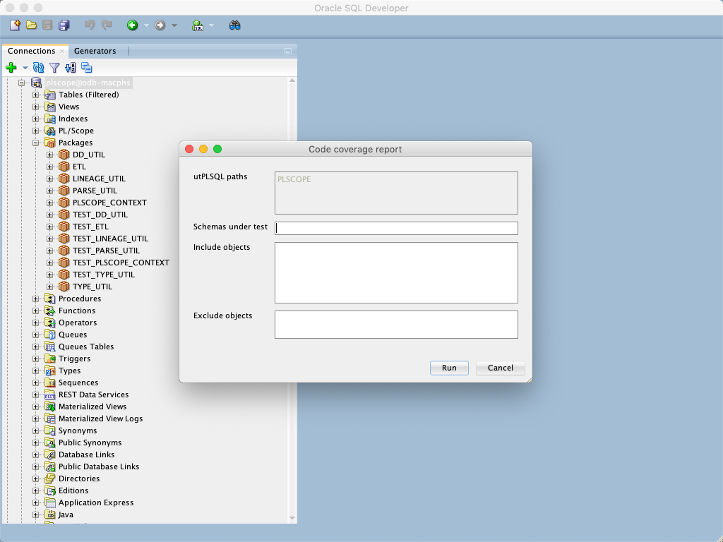 Code coverage dialog