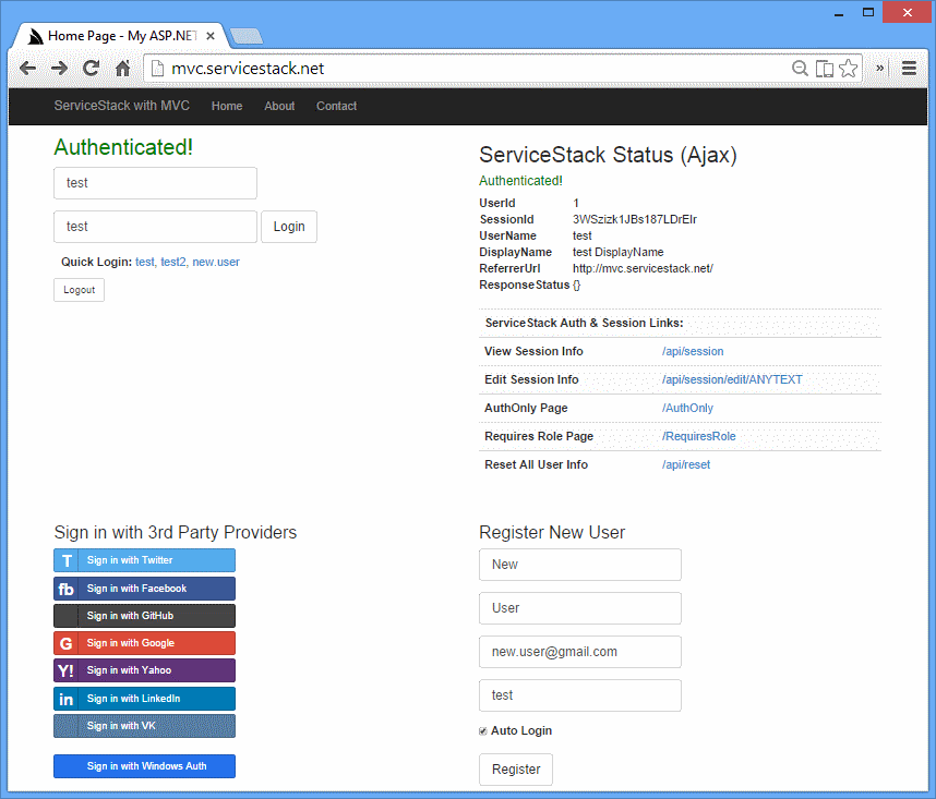 MVC with ServiceStack Authentication