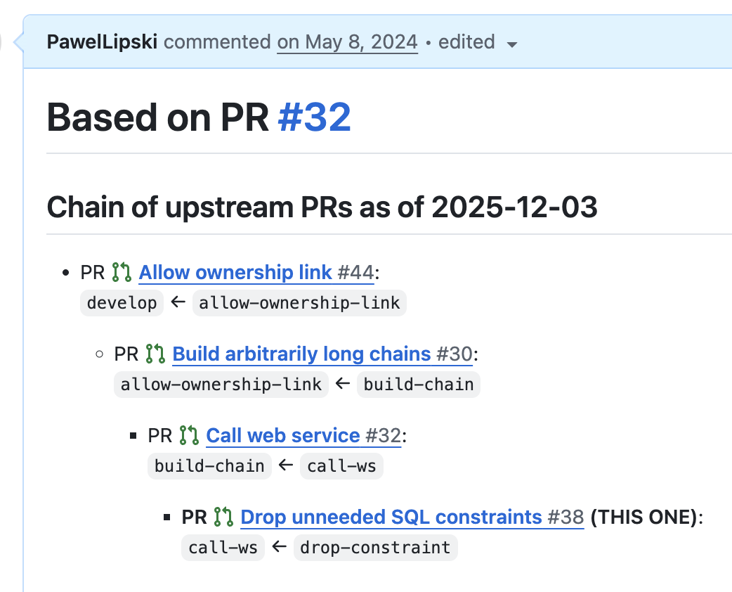 PR chain on GitHub