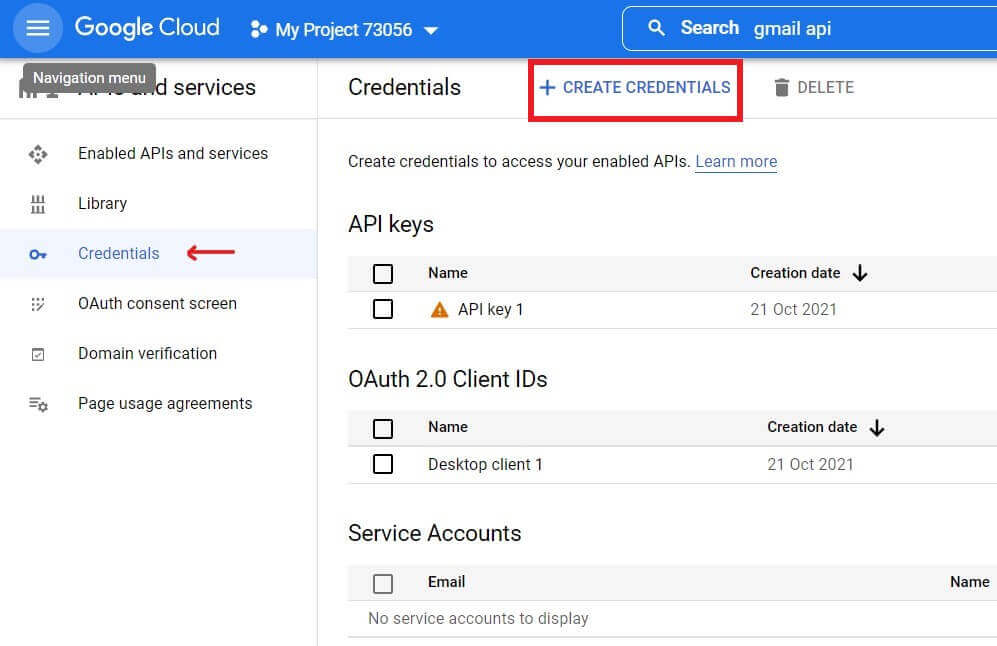 Clicking the credentials