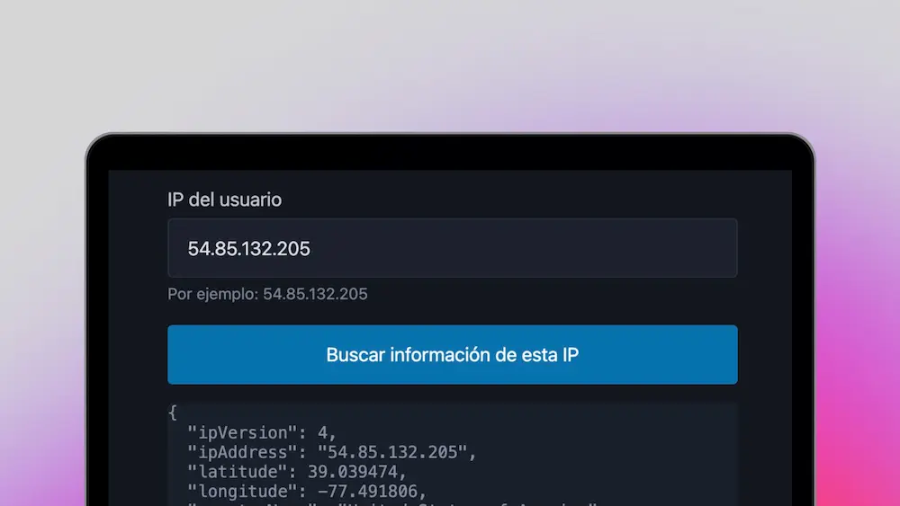 Captura de pantalla del proyecto Buscar info de IP