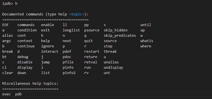pdb help command